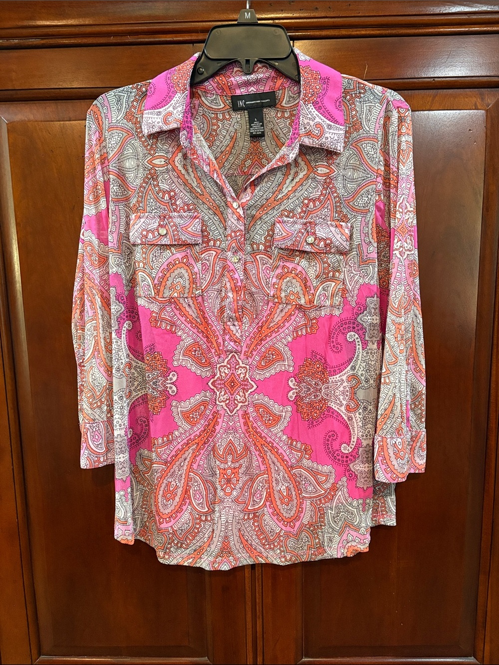 INC International Concepts Pink Paisley Button-Front Blouse